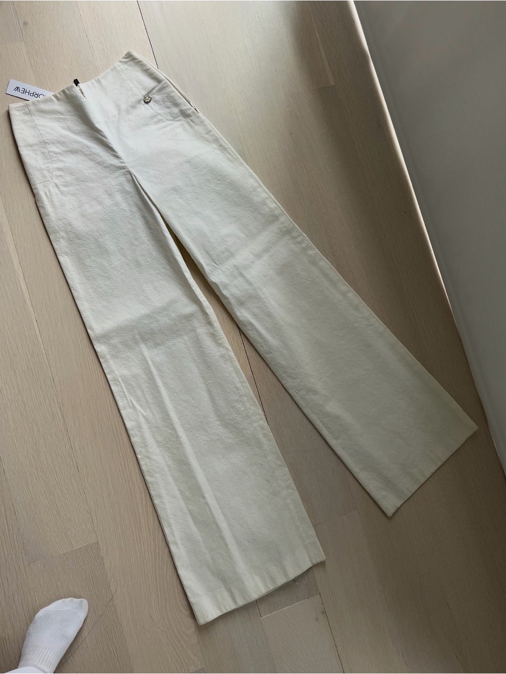 CHANEL Cream Wide-Leg High-Rise Chinos